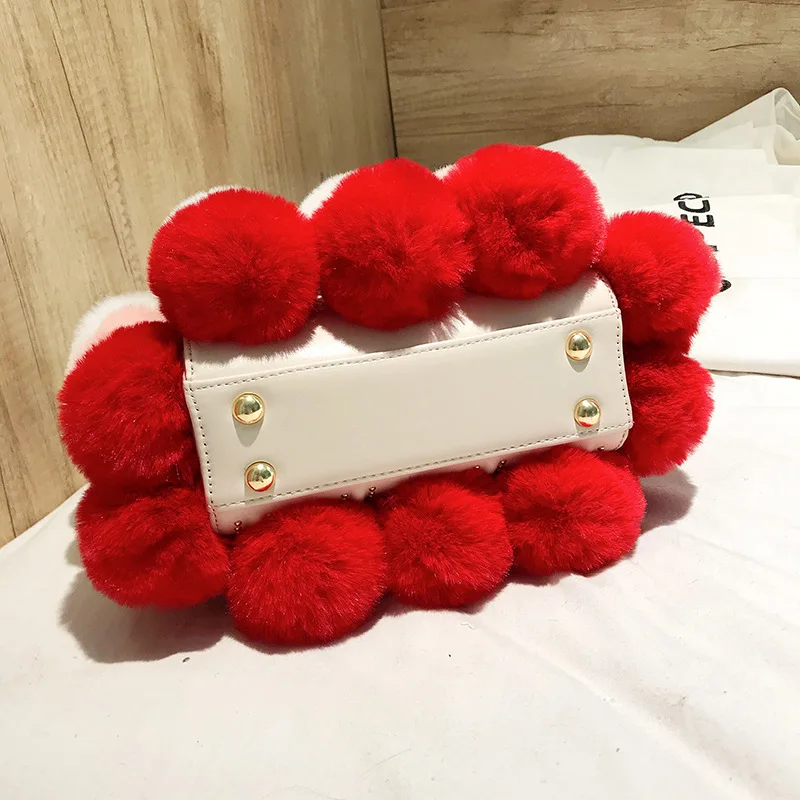 

2019 Winter Furry Ball Bucket Bag Gradient Color Ball Debutante Shoulder WOMEN'S Bag