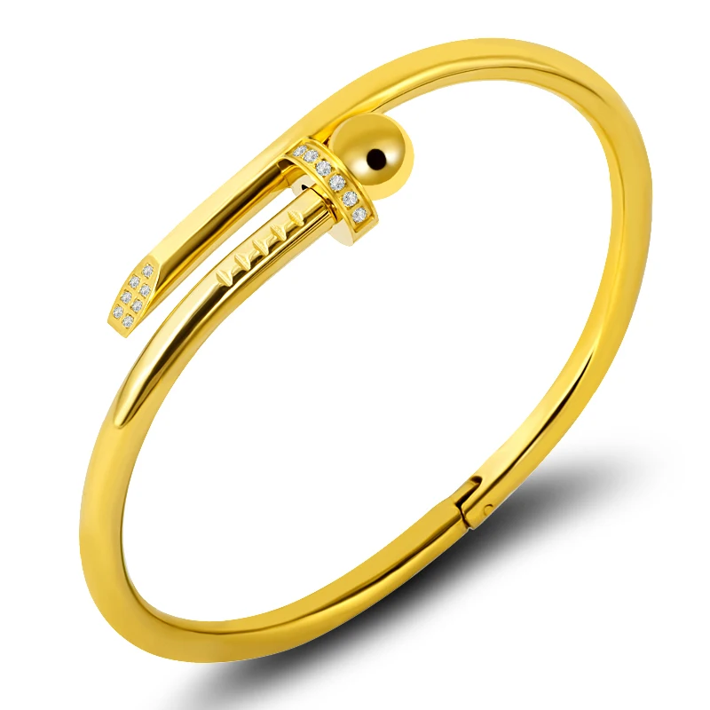 

Classic Stainless Steel Cuff Bracelet Crystal Screw Nail Bangle Bracelet Women Buckle Lover Brand Jewelry Round Bangle Manchete