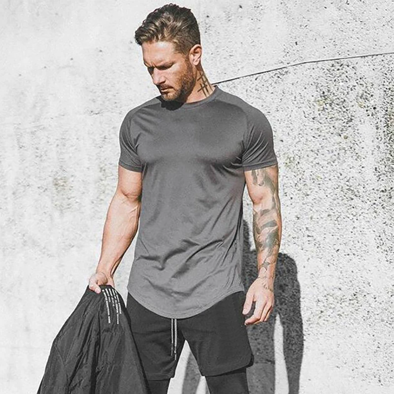 

Men Mesh T-Shirt Gyms Clothing Mens Summer Brand Tight Tops Tees Homme Solid Quick Dry Bodybuilding Fitness Tshirt