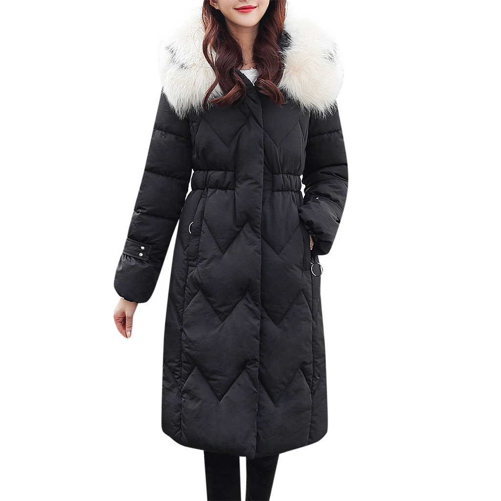 BK CHAMSGEND, зимняя куртка, Женское пальто,, длинный, тонкий, сплошной цвет, женская верхняя одежда, меховой воротник, пуховик, 11E - Цвет: BK