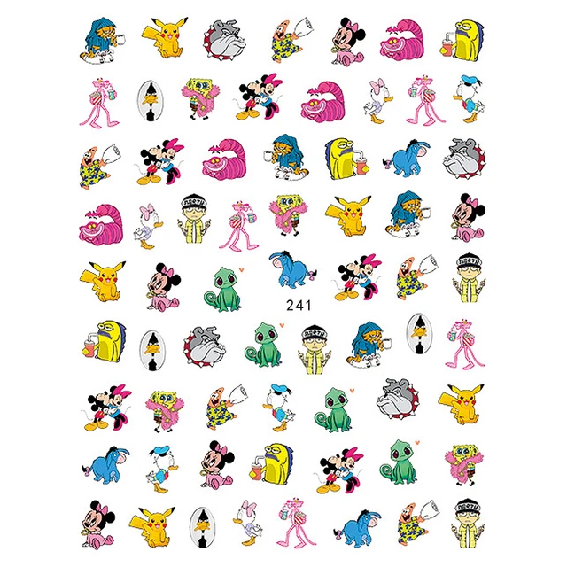 1PCS Disney Cartoon Anime Collection Star Design Nail Sticker Mickey Mouse Donald Duck Lion King Mermaid Stitch Nail Slider HC241