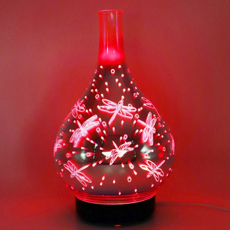 3D Стрекоза фейерверк стекло в форме вазы увлажнитель воздуха с 7 цветов светодиодный ночник Арома эфирное масло диффузор тумана Ультра
