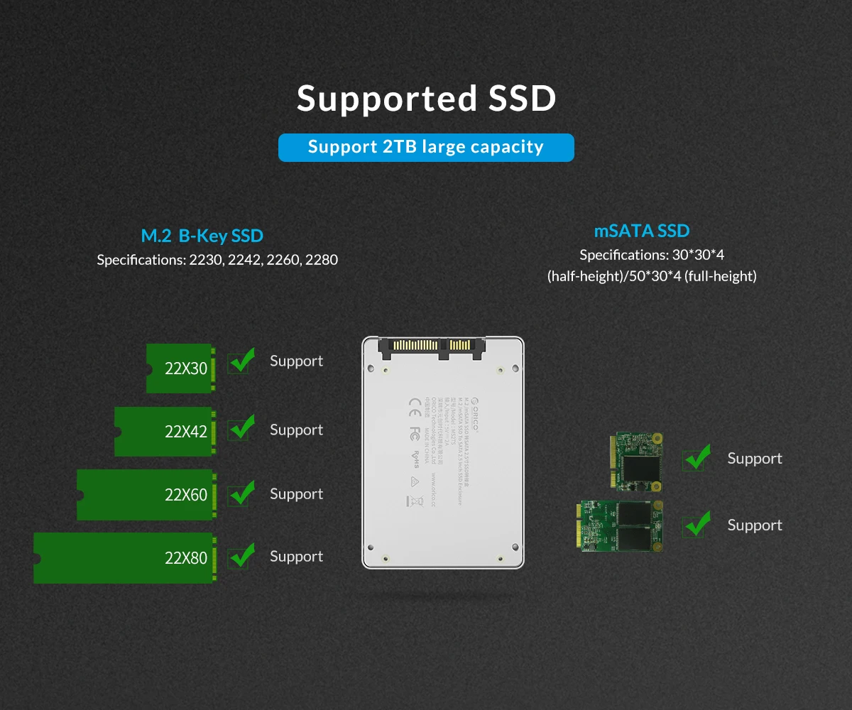 ORICO 2,5 дюймов HDD корпус M.2 Ngff/Msata для Sata 3,0 адаптер высокоскоростной 6 Гбит/с коробка жесткий диск Корпус для Samsung Seagate SSD