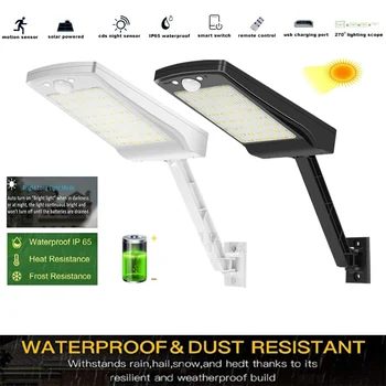 

56 LED Solar Light Outdoor IP65 Waterproof Bracket Light Adjustable Angle PIR Human Sensor Remote Control Garden Path Wall Light