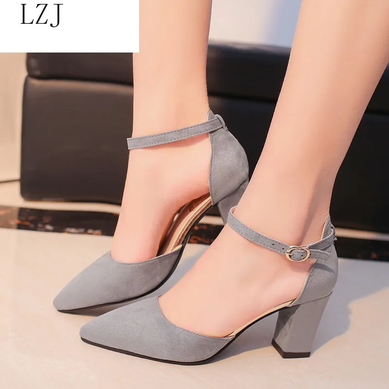 

2019 Sandalias Femeninas High Heels Autumn Flock Pointed Sandals Sexy High Heels Female Summer Shoes Female Sandals Mujer