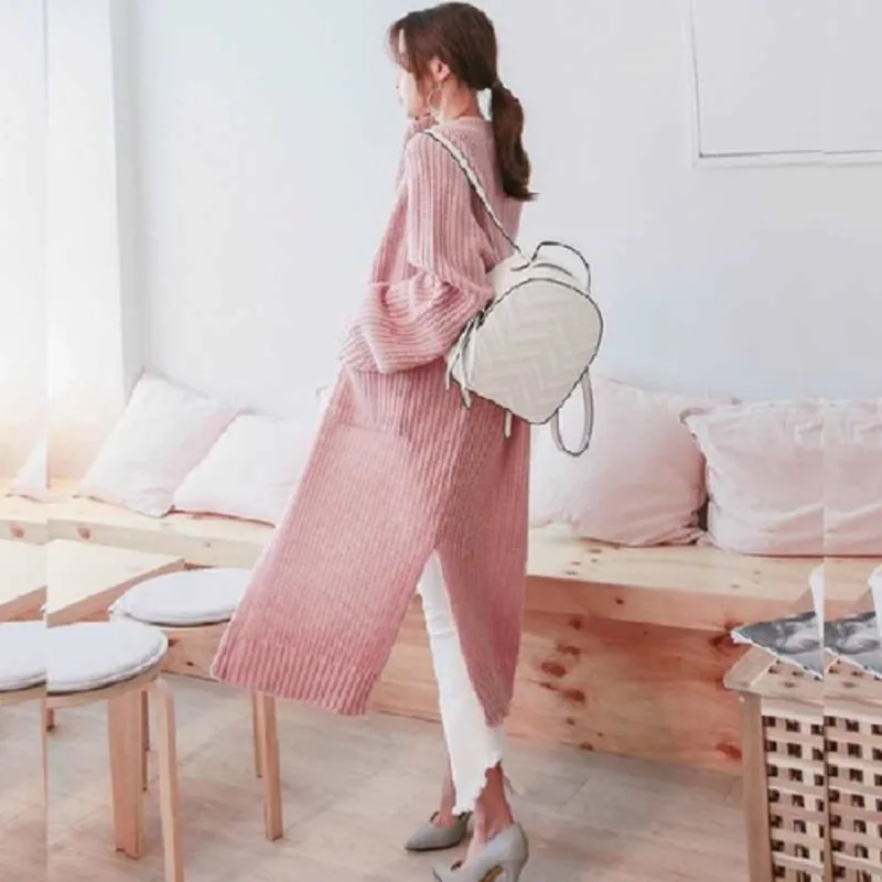 Негабаритное длинное Свободное пальто выше колен Кардиган женский Befree Manteau Femme Hiver джемпер Sueter ropa mujer осенний вязаный свитер