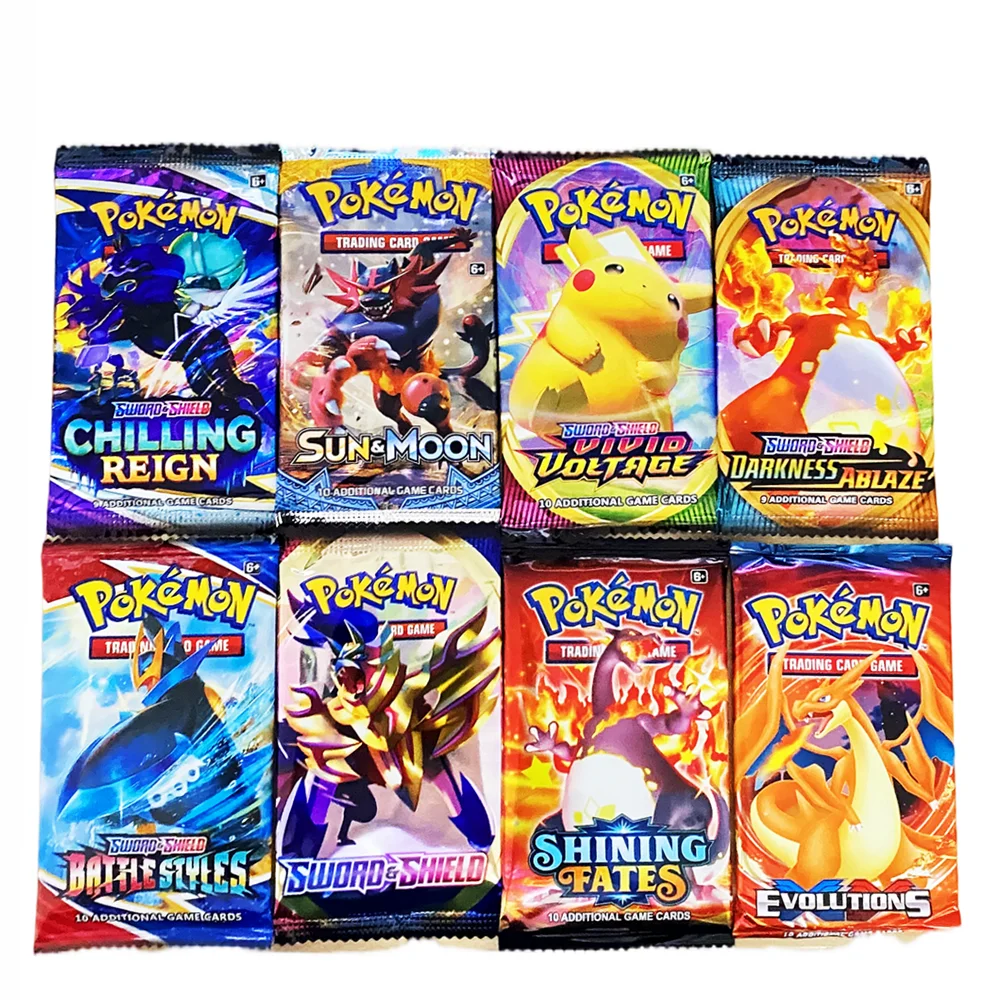 Random 1 bag of Pokemon game Battle Card English collection Pikachu spray fire dragon children's toy card Cartoon blind bag card