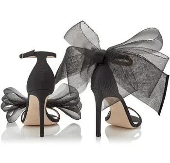 

Moraima Snc Summer Ankle Strap High Heel Sandal Sexy Open Toe Black Butterfly-knot Gladiator Shoe Gladiator Dress Shoe