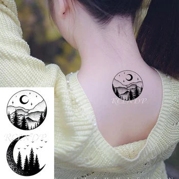 

Waterproof Temporary Tattoo Stickers Moon Hill Forest Star Tree Bird Animal Fake Tatto Flash Tatoo Body Art for Girl Women Men