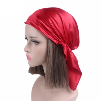 

New Satin Sleep Cap Solid Color Bow Streamers Women Turban Silk Bandana Long Tail Chemo Cap Soft Bohe Hair Accessories Headwear