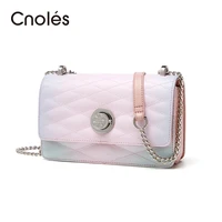Cnoles Small Square Cute Metal Pink Chain Handbag 1