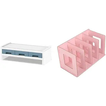 

2 Layers Monitor Stand Computer Monitor Riser Desk Organizers with Drawers(Pink) with Book Rack