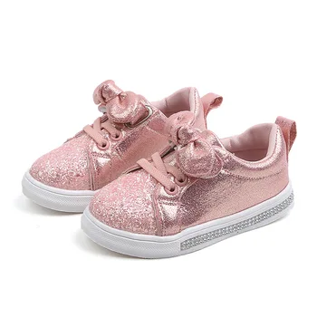 

Kids Girl Board Shoes 2020 New Fashion Sequins Children's Casual Shoes Toddler Sneakers Bow Hook&loop Girls Flats Child Trainers