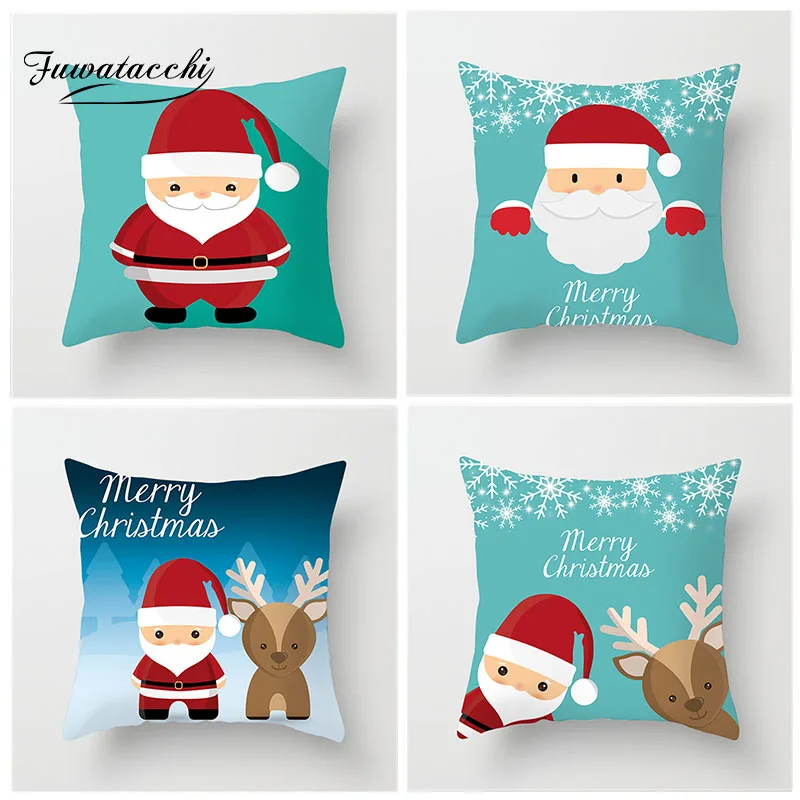 

Fuwatacchi Merry Christmas Cartoon Cushion Cover Cute Deer Old Man Pillow Cover Home Bedroom Sofa Chair Decorative Pillowcase