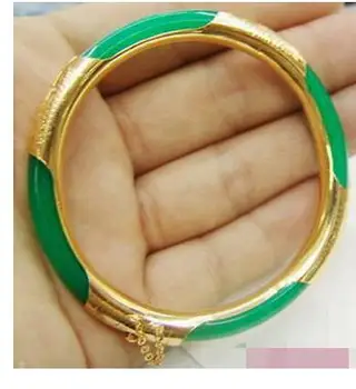 

free shipping Natural Green stone 18KGP Clasp Bangle Bracelet AAA style Fine jewe Noble 100% Natural stone