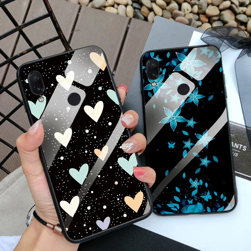 

For Xiaomi Redmi 7 Case Lotus Pattern Back Cover For Xiaomi Redmi Note 7 Case Note7 Soft Bumper Tempered Glass Note 7S