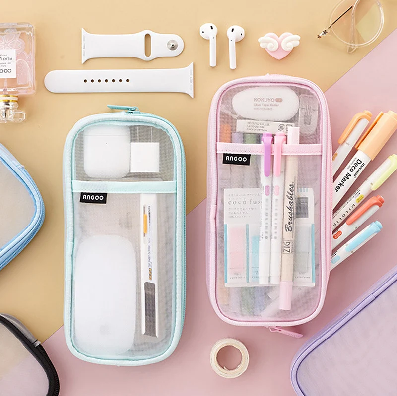 Pencil Cases Transparent Mesh Pencil Case Creative Colored Pen Bag For Students Storage Pouch Stationery School Office Supplies pencil cases