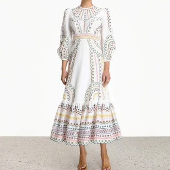 

Vintage Long Dress Designer High Quality Embroidery Dresses Woman 2020