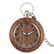 Коричневые деревянные Fob часы Натуральный Орех карманные часы с цепочкой с открытым лицом карманные часы простые светящиеся руки montre gousset homme