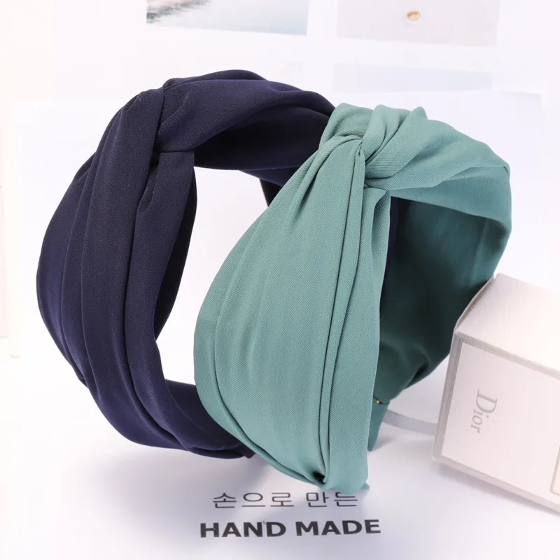 

Solid Color Cloth Cross Hairband Headband Turban for Women Lady Wide Plastic Hair Hoop Bezel Hair Bands Accessories