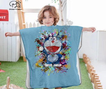 

Cartoon kawaii cute Doraemon Hooded baby Boys and Girls Towel Wearable Bath Towel For Kids Travel 3D print Beach Towels style-1