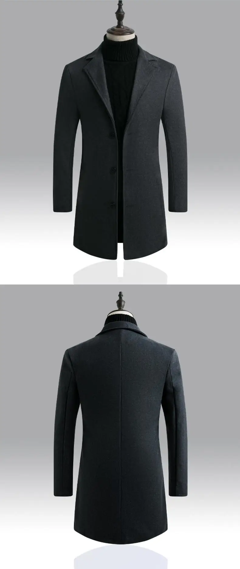 Зимняя куртка, мужской Тренч, длинное приталенное пальто, шерстяное пальто, мужские однотонные повседневные модные куртки