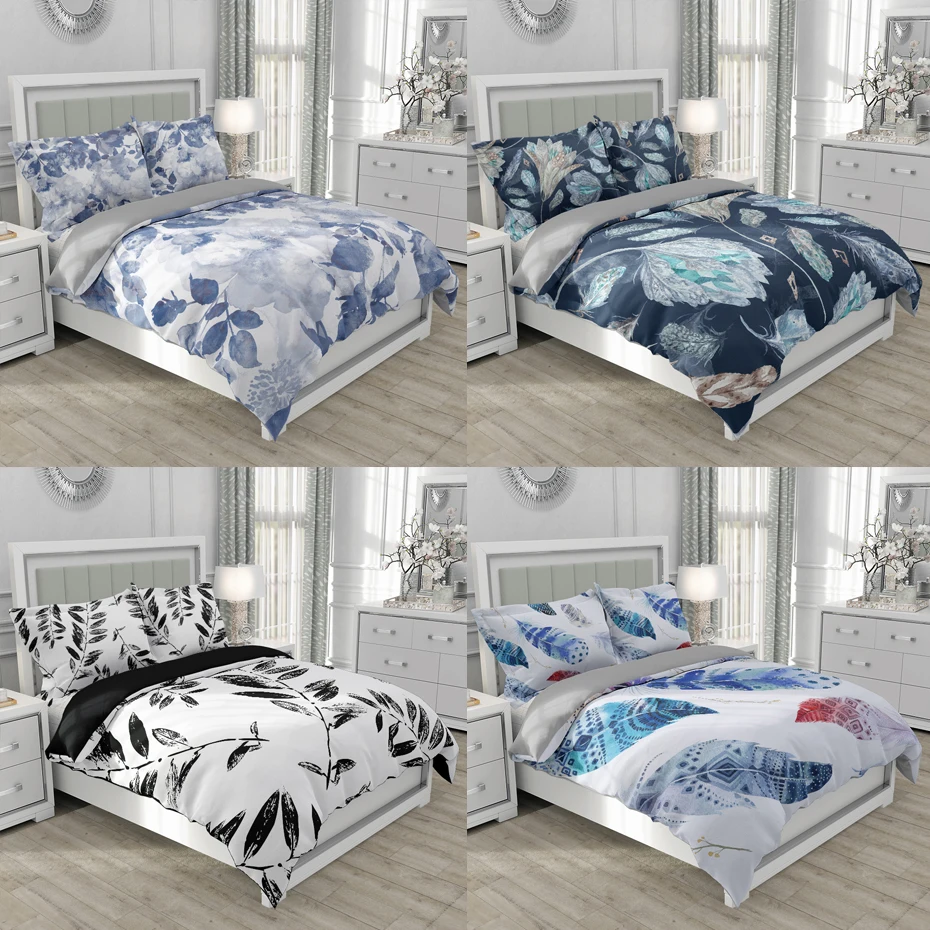 

Double bed Ink Printed Bedding Set High Quality Duvet Cover Twin/Full/King/Queen Size Comforter Bed