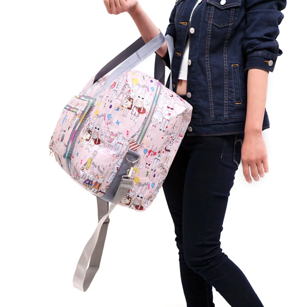 Foldable Travel Bag Women Large Capacity Portable Shoulder Duffle Bag Cartoon Printing Waterproof Weekend Luggage Tote Wholesale
