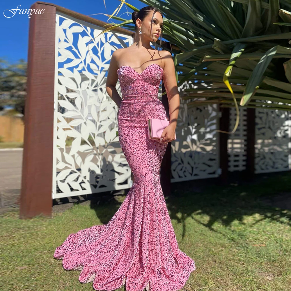 

Glitter Sequins Red Mermaid Prom Dresses Long 2021 Sweetheart Graduation Evening Party Dress Vestidos De Gala