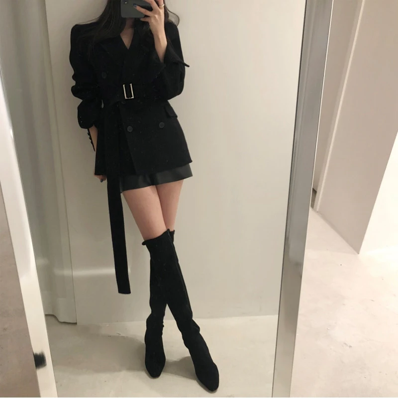 RealShe, Женская куртка,, с отворотом, длинный рукав, с поясом, одноцветная, зимняя, женская, осенняя, повседневная, для женщин, зимние пальто и куртки