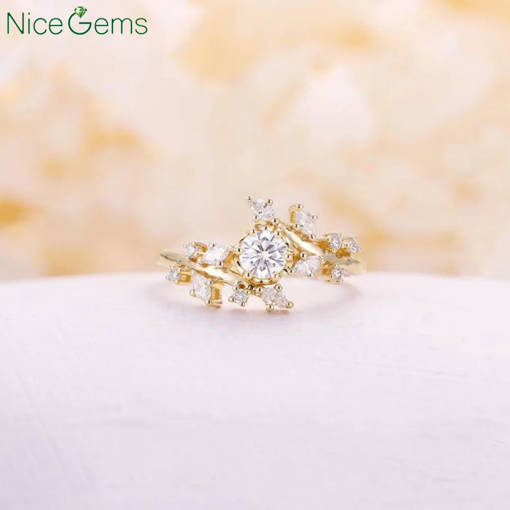 Винтажное обручальное кольцо NiceGems из розового золота 14 к моисанита с натуральным
