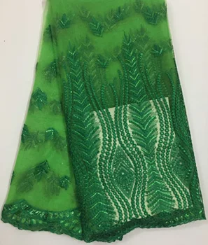 

Bridal french lace fabric beaded african tulle lace fabric 5 yards per lot net lace fabric for dress FGY004 GREEN