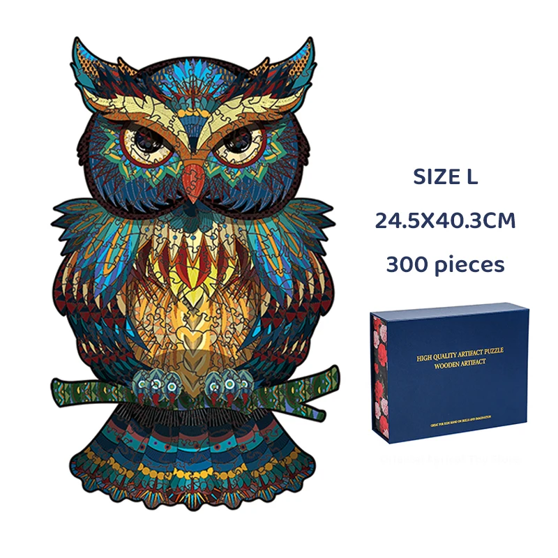 Wooden Jigsaw Puzzle Owl Unique Animal Pieces Best Gift Kids and Adults Toys 