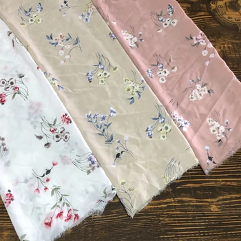 

Top Grade Benshan Linen Chiffon Clothing Fabric Pink Apricot White Floral Printed Fashion Dress Cloth New Style/1 M