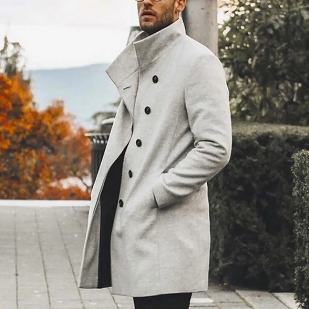 Осенне-зимняя мужская верхняя одежда, флисовая куртка, Мужское пальто, повседневное однотонное тонкое пальто с воротником, длинный Тренч, уличная куртка