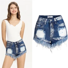 Новые модные летние женские джинсы в европейском и американском стиле, сексуальные джинсовые шорты с дырками и кисточками, Женские джинсовые штаны с принтом, высококачественные короткие штаны