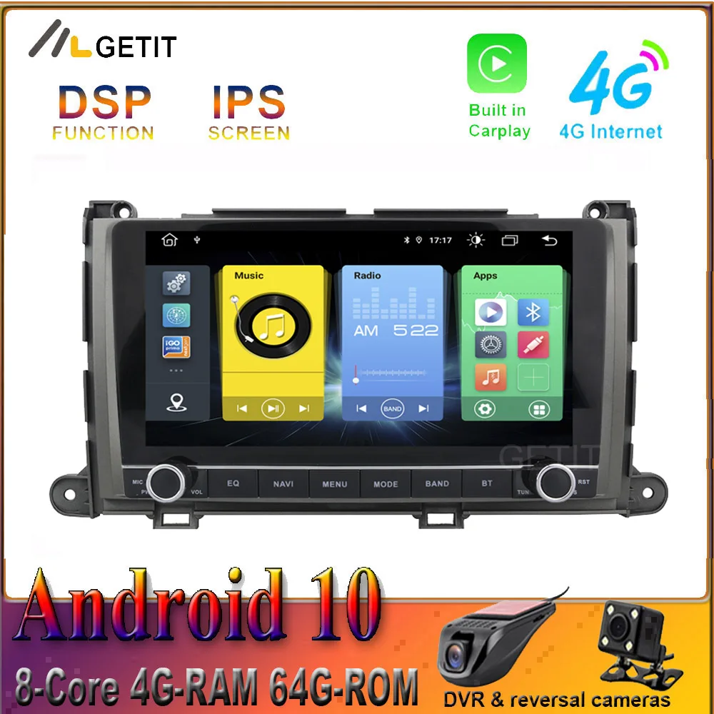 CARPLAY Android 10 0 автомобильный радио мультимедиа авто GPS навигация для Toyota Sienna 2015 без