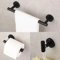 DOOKOLE 3 Pieces Bathroom Hardware Set, Matte Black 304 stainless steel Towel Rack Toilet Paper Holder Robe Towel Hook 3