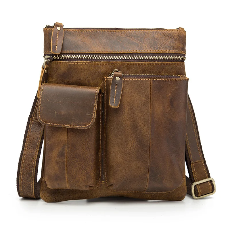 Оригинальная кожаная мужская дизайнерская сумка через плечо, Повседневная модная сумка через плечо, 1" планшет, школьная Университетская школьная сумка 308-b - Цвет: dark brown