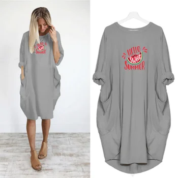 

2020 Dress Women Printing Cute Sweet Letter Watermelon Long Sleeve Pocket Loose Fall Maxi Party Casual Dresses Woman Plus Size