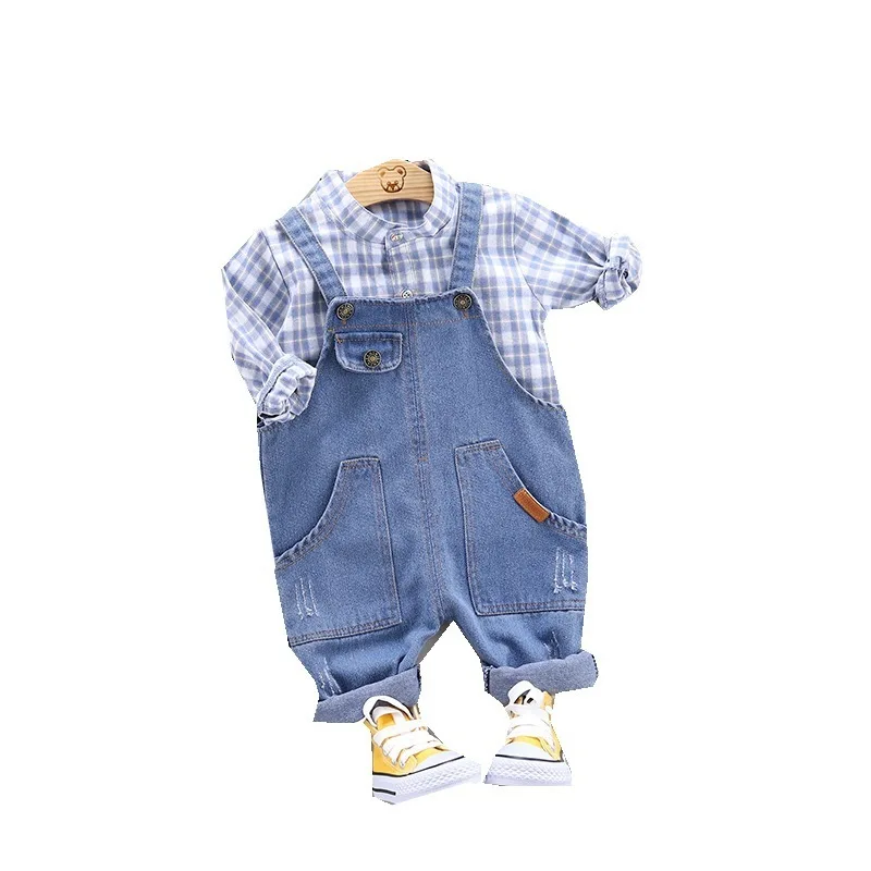 

2019 New Autumn Children Casual Clothes Kids Boys Plaid Shirt Pocket Overalls 2Pcs/sets Toddler Cotton Clothing Baby Tracksuits