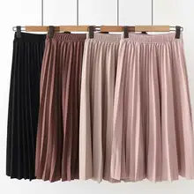 Весенне-летняя женская Однотонная юбка с высокой талией женские плиссированные юбки повседневные миди юбки