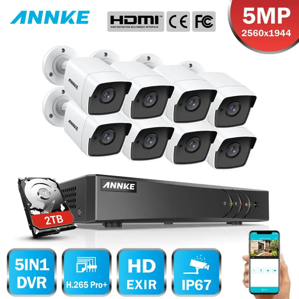 ANNK H.265+ 5MP Ultra HD 8CH DVR CCTV Security System 8PCS Outdoor 5MP EXIR Night Vision Camera Vid - 32969395411