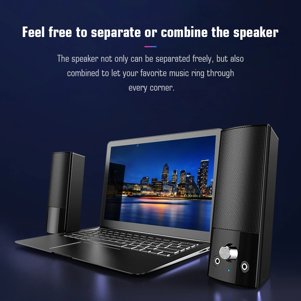 V-117 USB Desktop Computer Speaker Stereo Sound Home Subwoofer Mini Speaker with 3.5mm Audio Plug for DVD TV PC Laptop