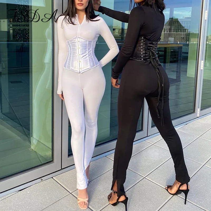 FSDA 2020 Long Sleeve Jumpsuit Women White Autumn Black Sexy Zip Up Romper Corset Zipper Casual Party Jumpsuits Turtleneck FSDA 2020 Long Sleeve Jumpsuit Women White Autumn Black Sexy Zip Up Romper Corset Zipper Casual Party Jumpsuits Turtleneck