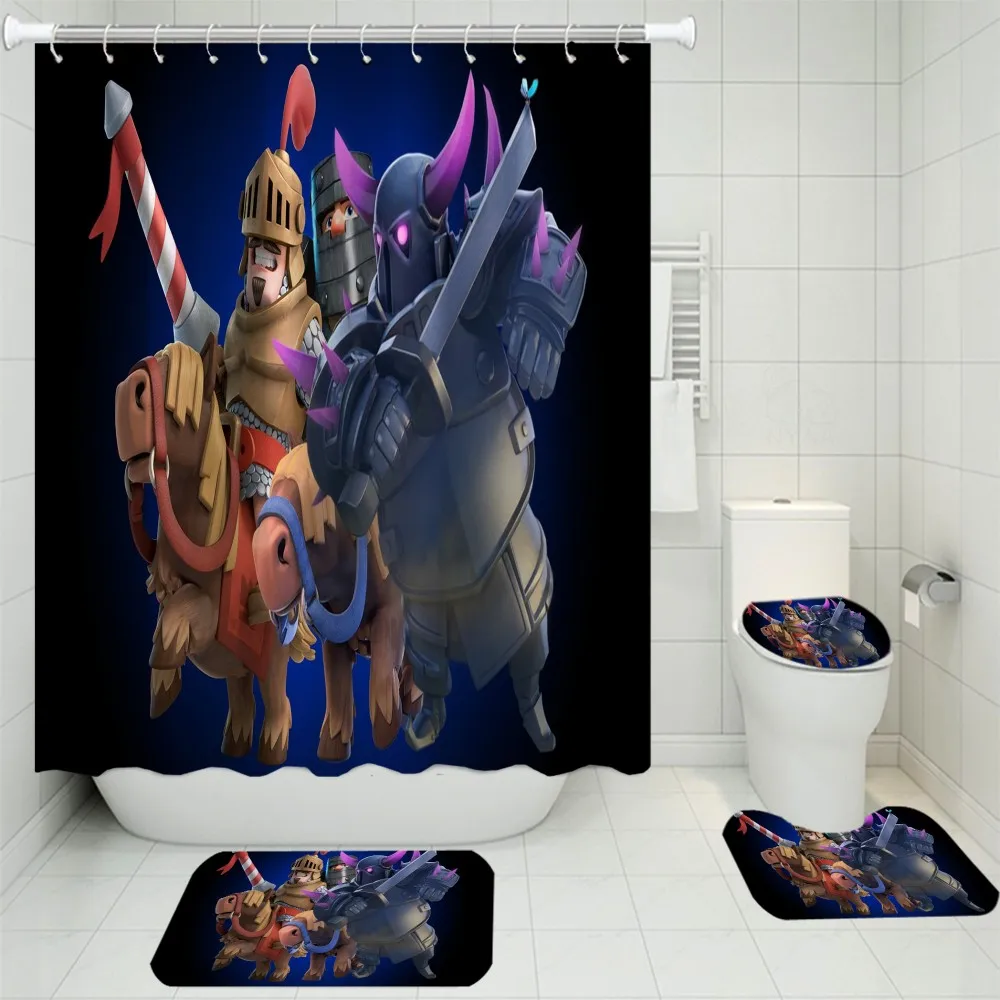 

Cartoon Waterproof Shower Curtain Toilet Mat Floor Mat U-shaped Mat Non-slip Carpet Bathroom Shower Set