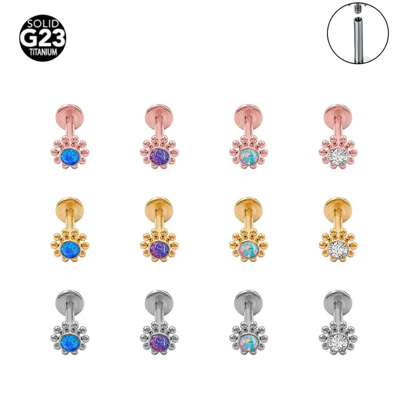Piercing Jewelry Body Piercing Earrings Ear Piercing Jewelry Ear Studs Body Piercing Jewelry Body Jewelry 1PC G23 Titanium Opal Zircon Cluster Ear Tragus Helix Cartilage Crystal Gem Earring Stud Labret Bar Ring Body Piercing Jewelry
