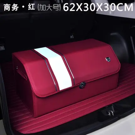 E-FOUR, аксессуары для салона автомобиля, задняя коробка для хранения, натуральная кожа, деревянная доска для хранения, органайзер для багажника, органайзер для автомобиля - Цвет: Large size red