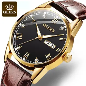 

OLEVS Men Watch Top Luxury Complete Calendar Leather Waterproof Quartz Business Fashion Round Dial Wristwatch