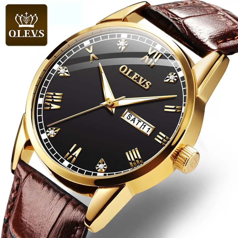 Мужские наручные часы Reloj hombres OLEVS роскошные кожаные топ бренд водонепроницаемые